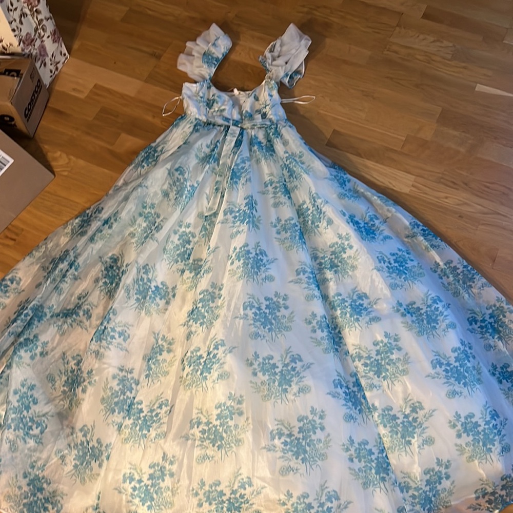 NWT Loveshackfancy Blue Macron Floral tulle maxi Gown - Picture 9 of 16